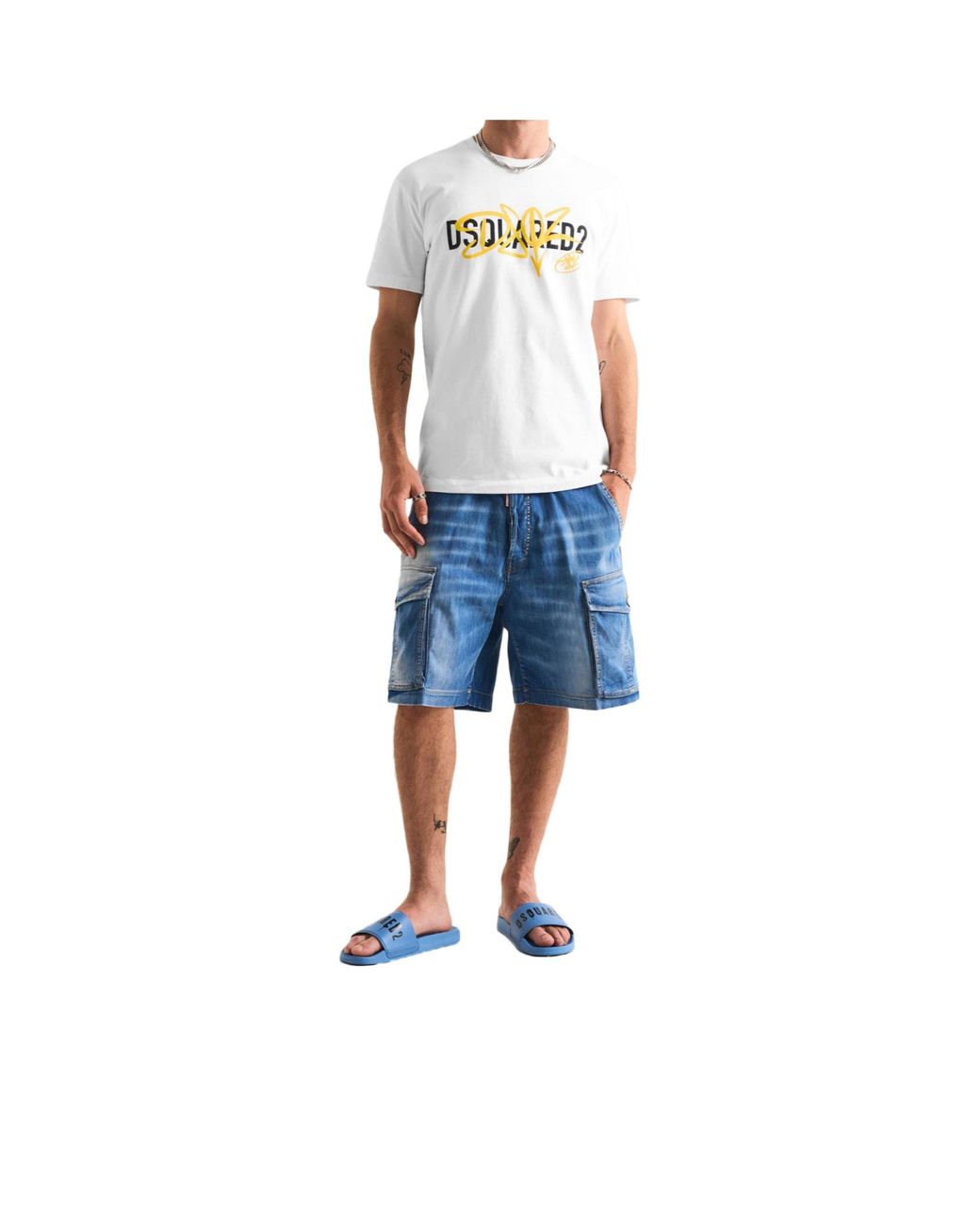 DSquared² Blue Minimalist Spraypainted Slippers for men