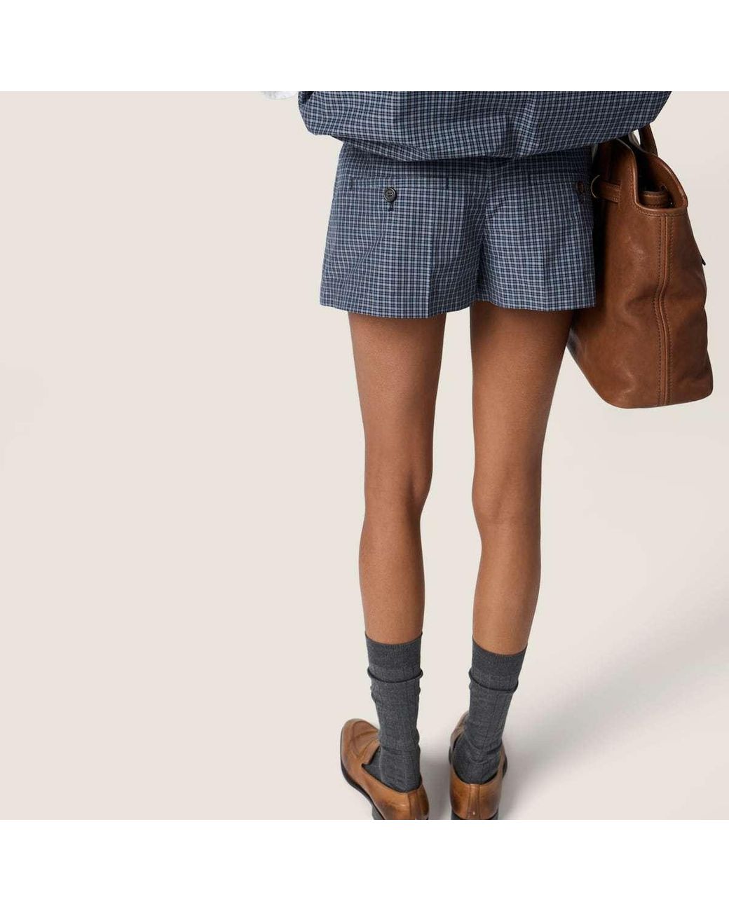 Miu Miu Blue Check-Pattern Skorts