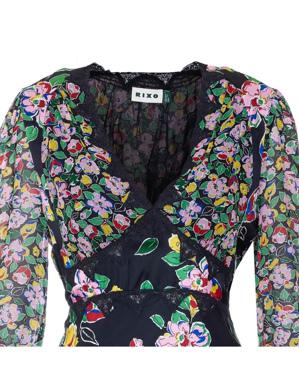 Rixo Black Long Sleeve Floral Dress