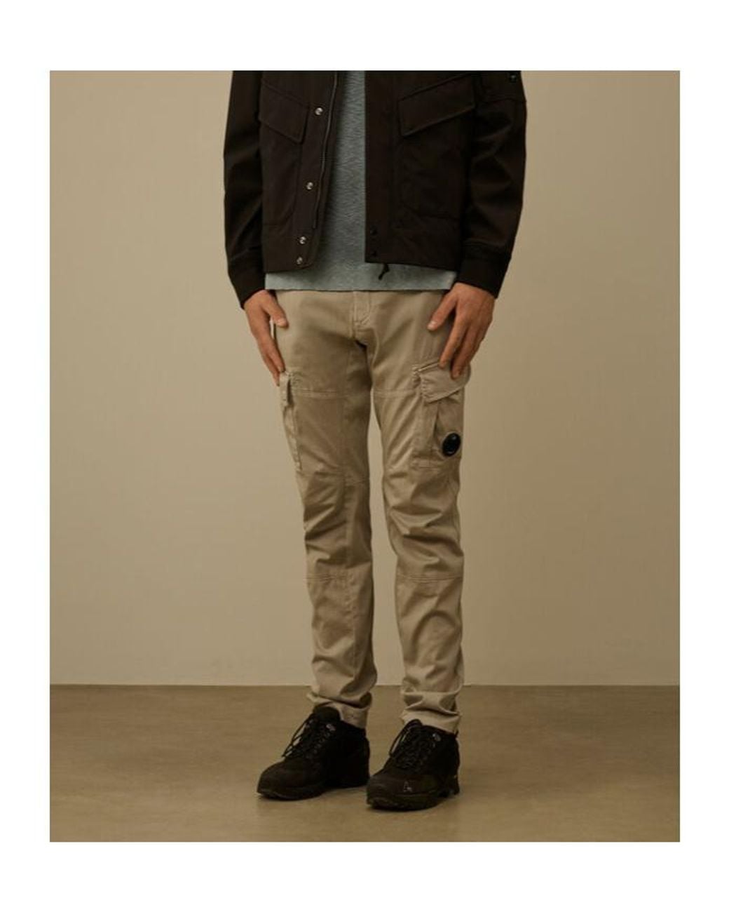 C P Company Natural Stretch Label Patch Cargo Pants for men