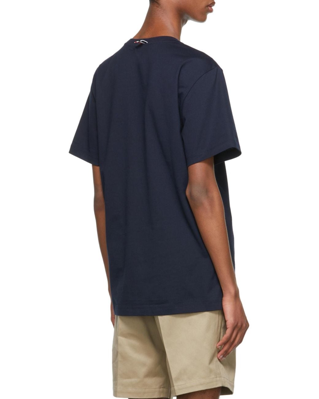 Thom Browne Blue Logo Patch Crewneck T-Shirt for men