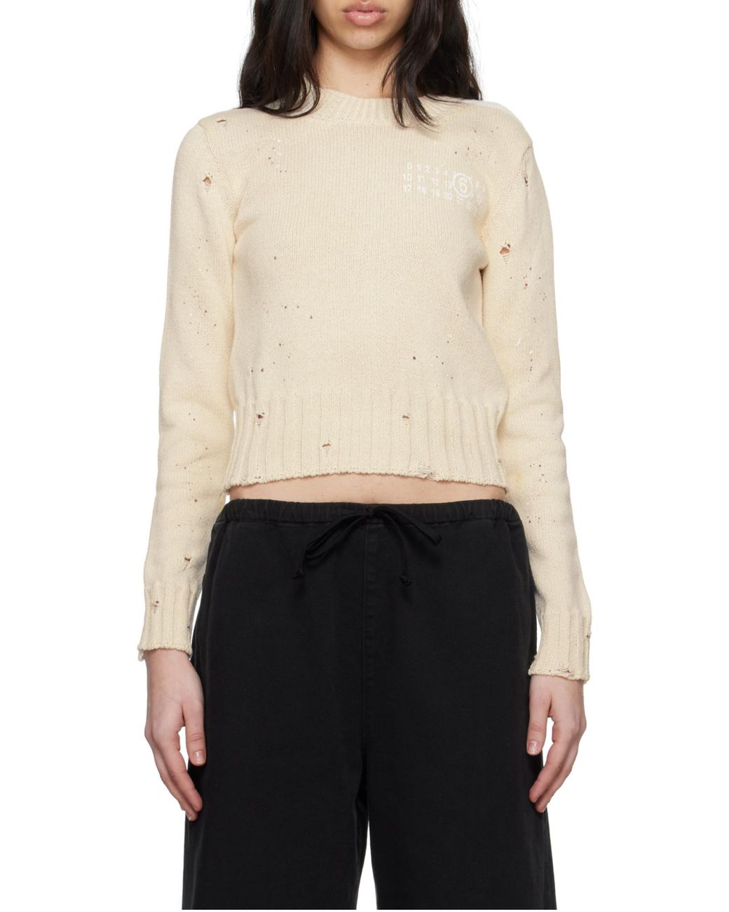 MM6 by Maison Margiela White Paint Residue Knitted Jumper