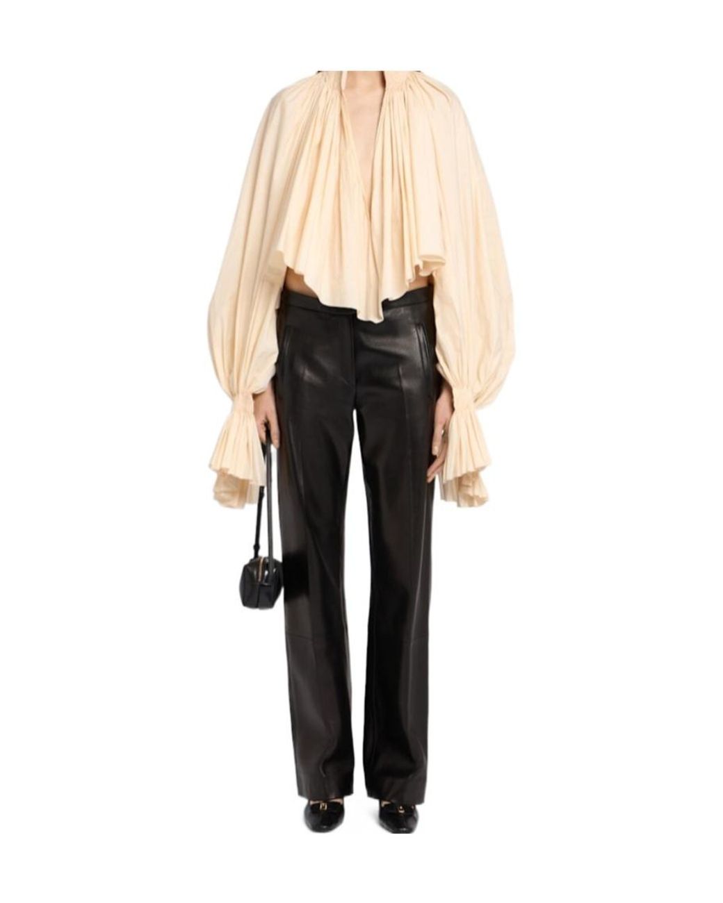 Khaite Black Miles Straight Leg Leather Pants
