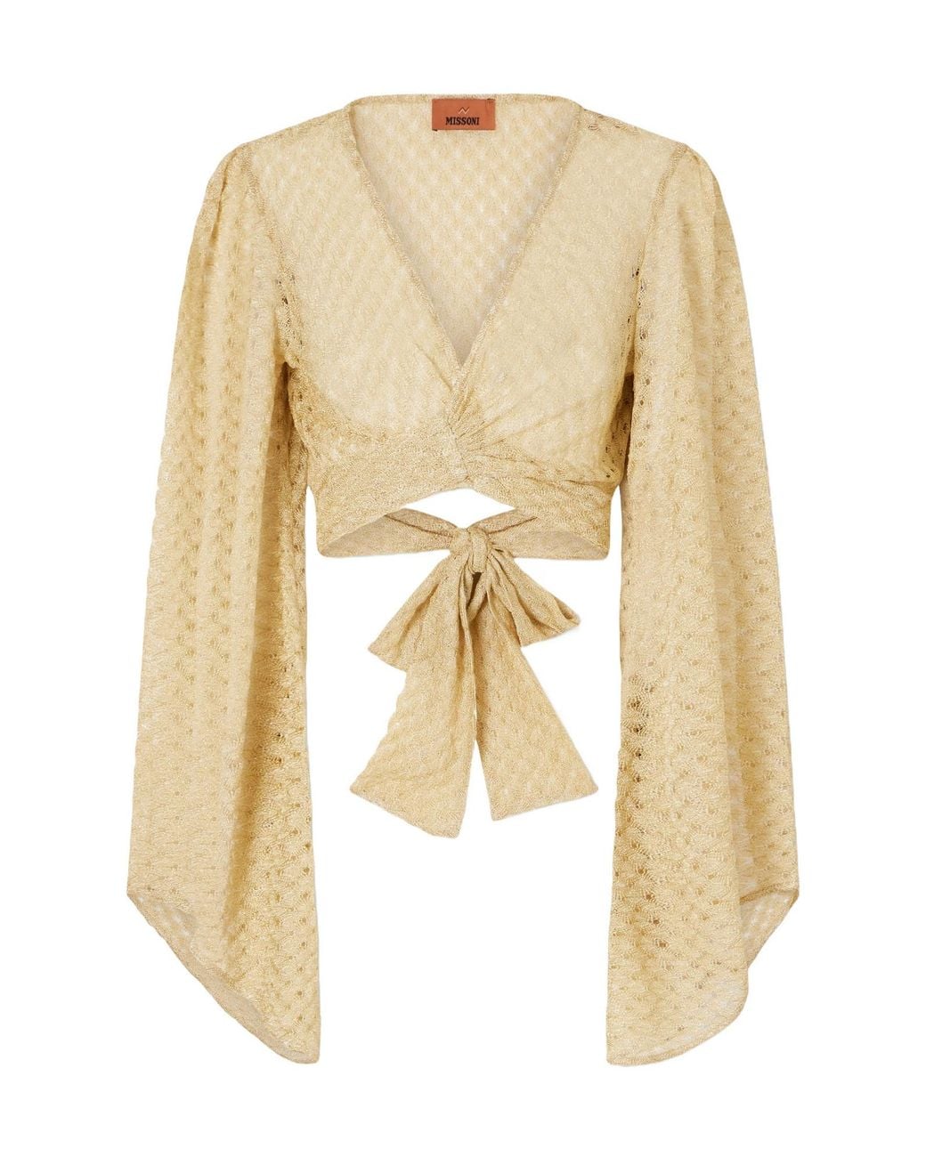 Missoni Natural Cropped Metallic Crochet-Knitted Wrap Top