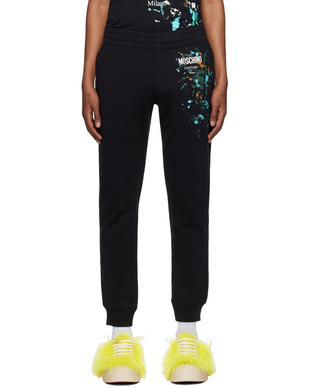Moschino Black Logo-Printed Trousers for men