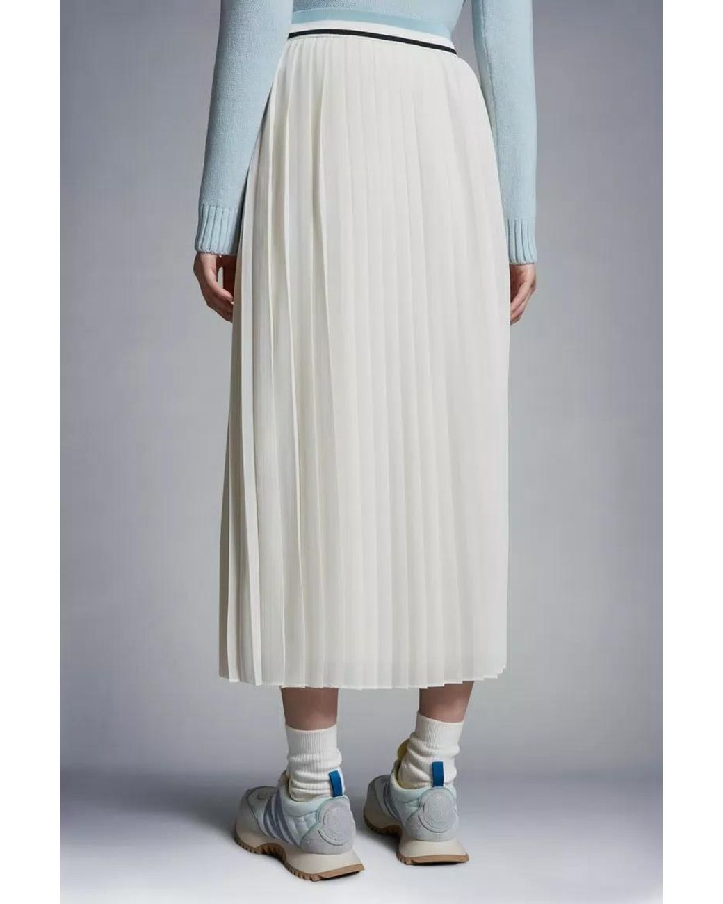 Moncler White Pleated Straight Hem Midi Skirt