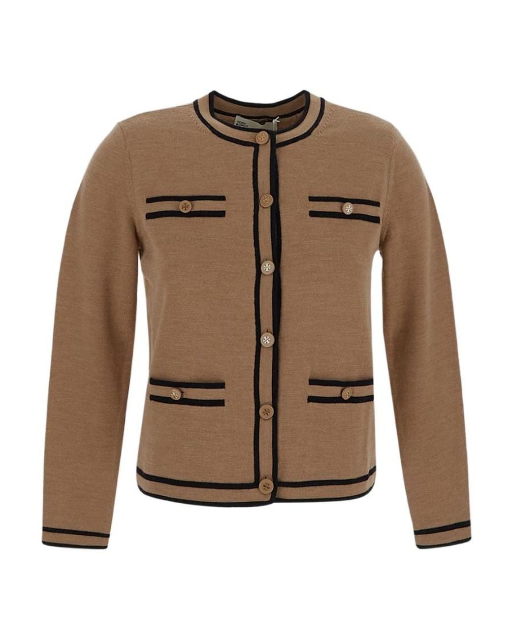 Tory Burch Brown Button-Up Crewneck Cardigan