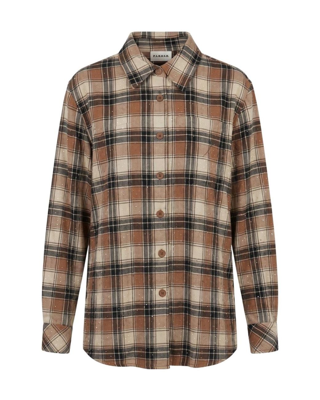 P.A.R.O.S.H. Brown P.A.R.O..H. Checked Curved Hem Shirt