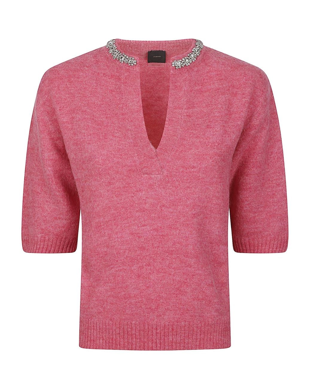 Pinko Pink Crystal-Embellished Short-Sleeve Sweater