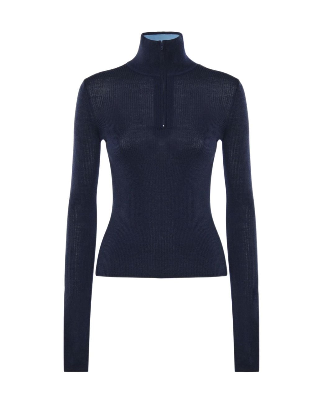 Frankie Shop Blue Ribbed Half-Zip Knitted Top