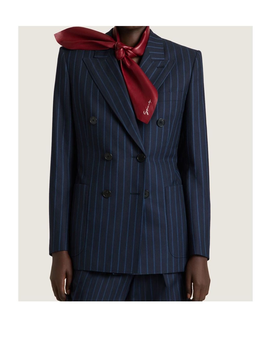 Givenchy Blue Double-Breasted Pinstripe Blazer