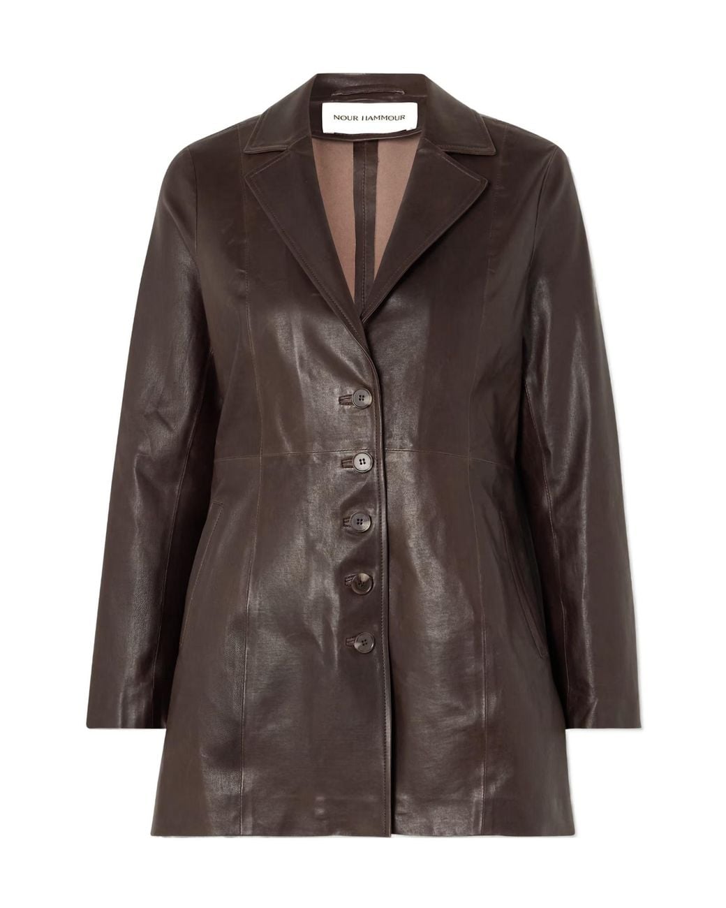 Nour Hammour Brown Long-Sleeved Leather Jacket