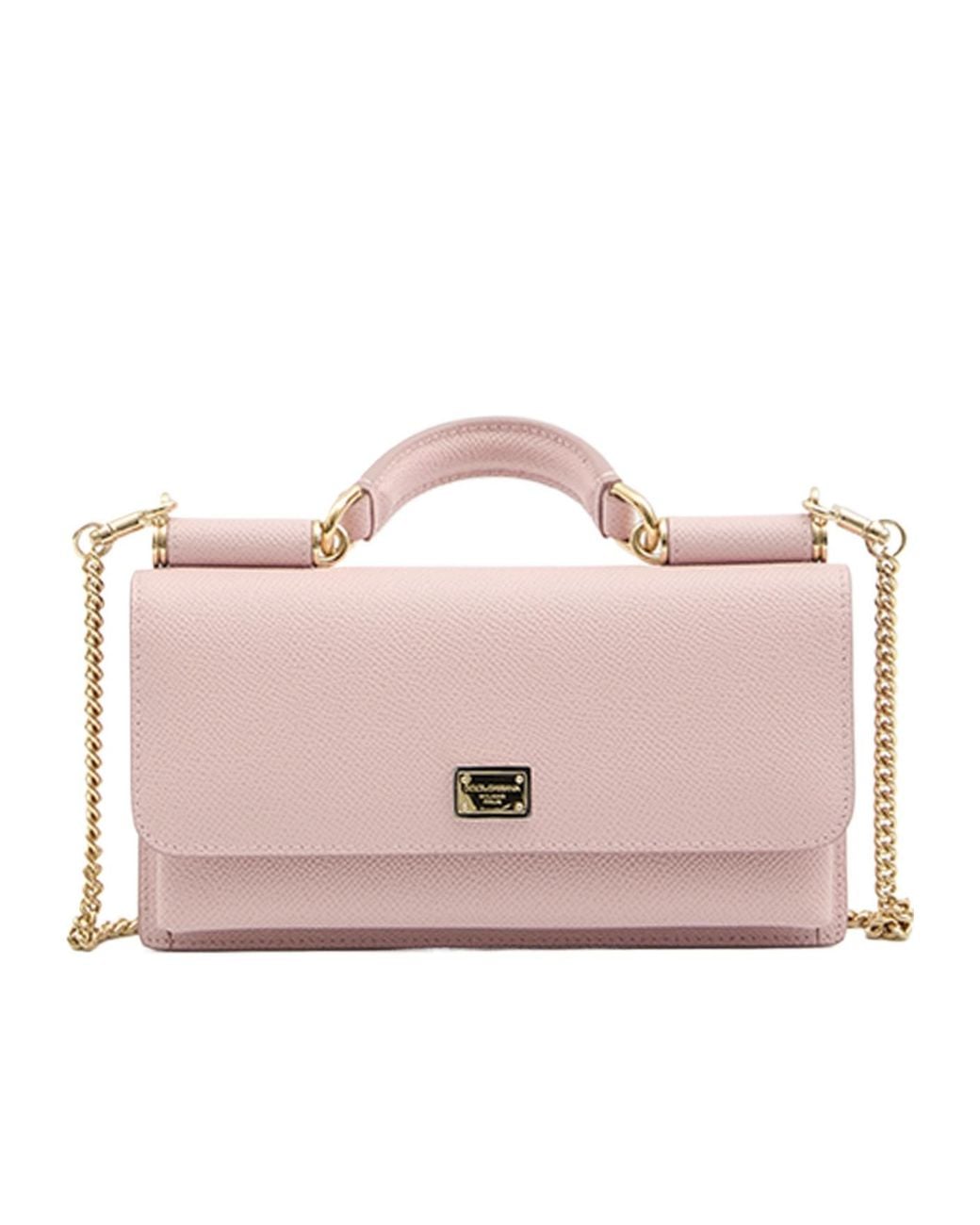 Dolce & Gabbana Pink Logo Plaque Foldover Top Clutch Bag