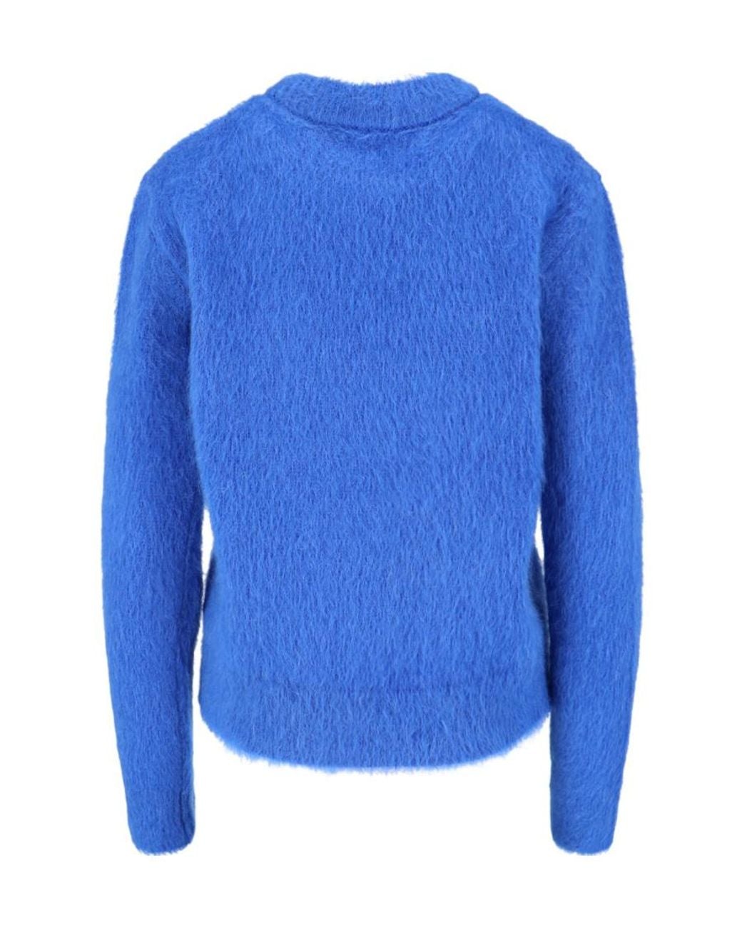 Balmain Blue Logo Jacquard Crewneck Knitted Jumper