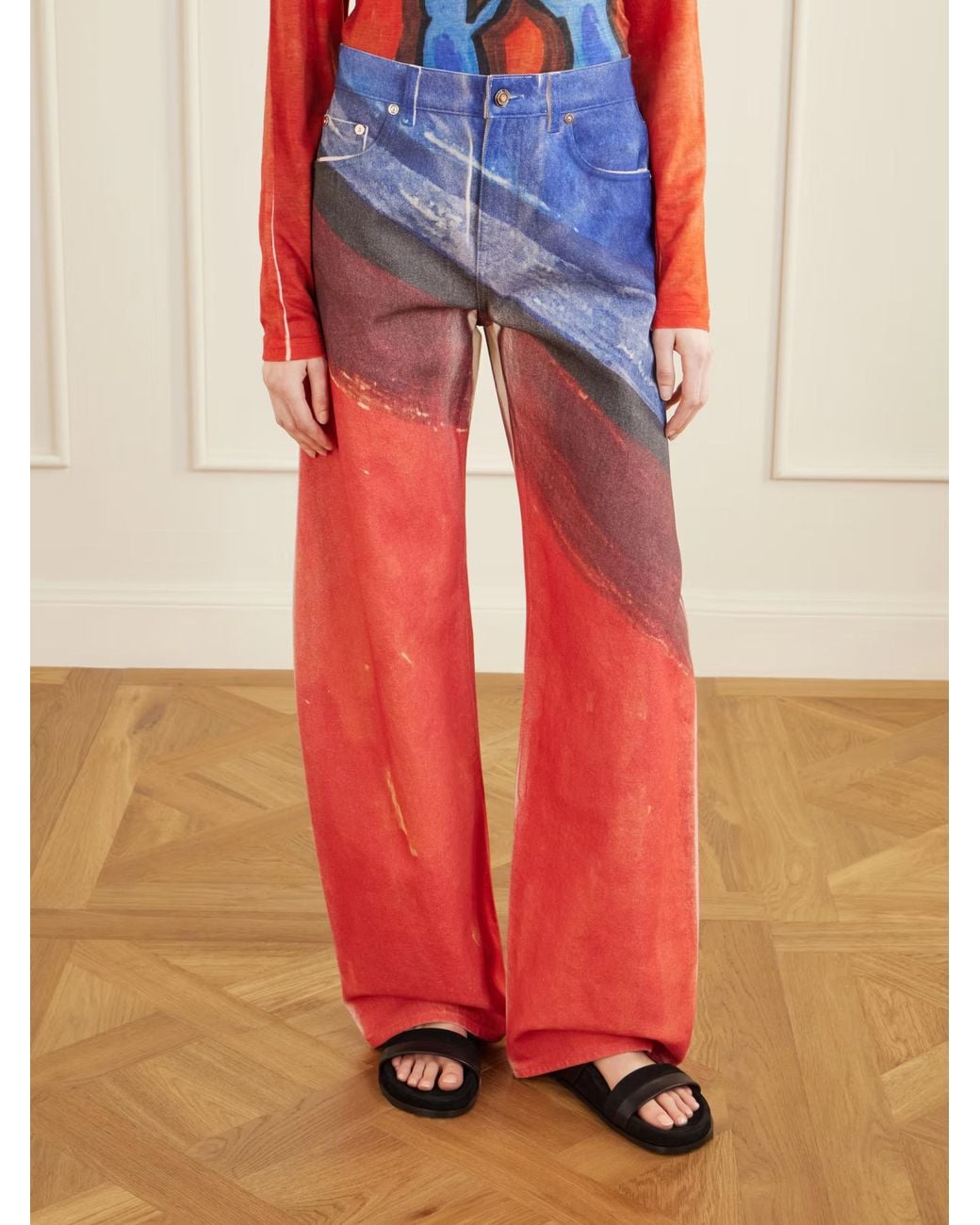Gabriela Hearst Red Amoret Printed High-Rise Barrel-Leg Recycled Jeans