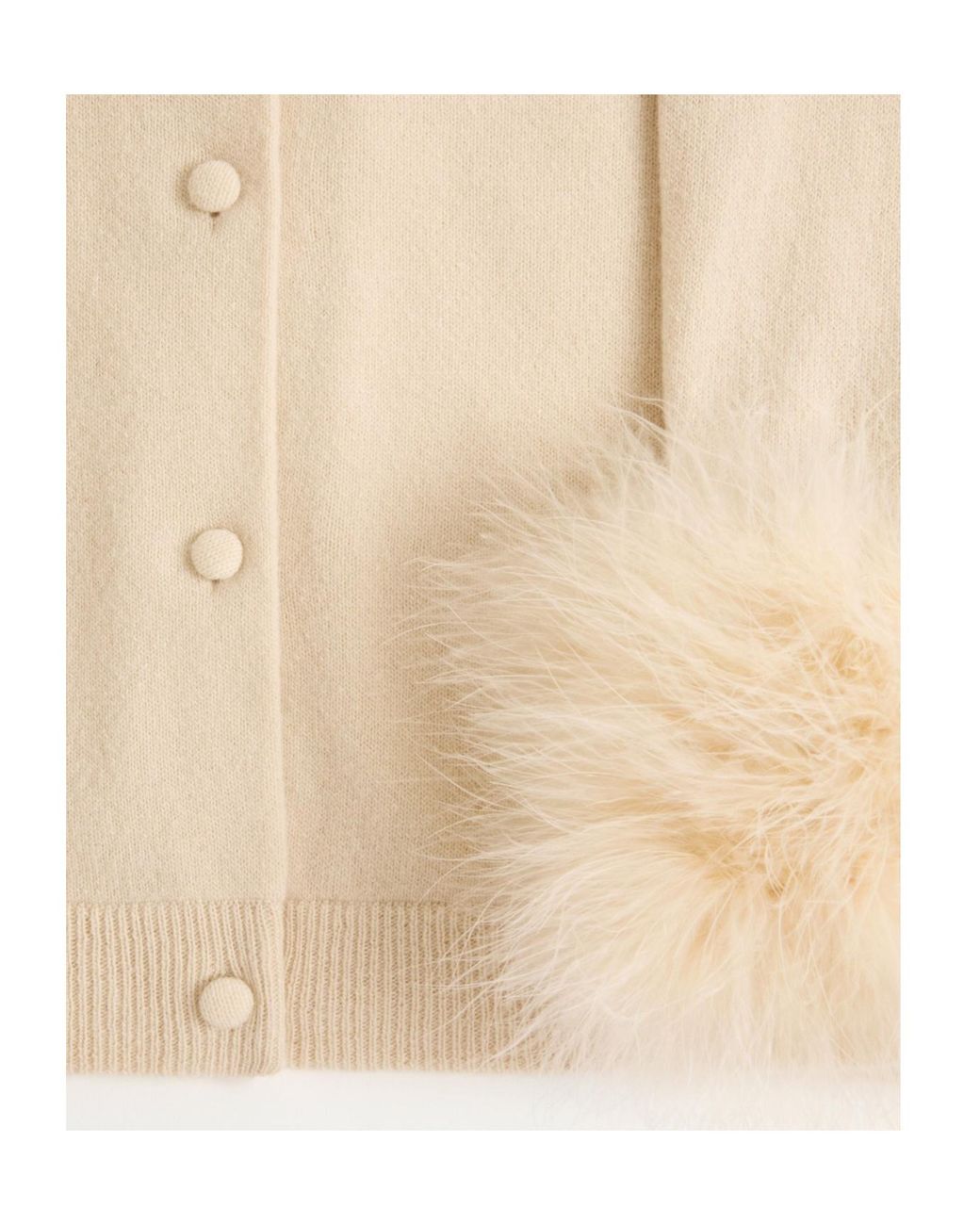 Valentino Natural Feather-Cuff Button-Up Cardigan