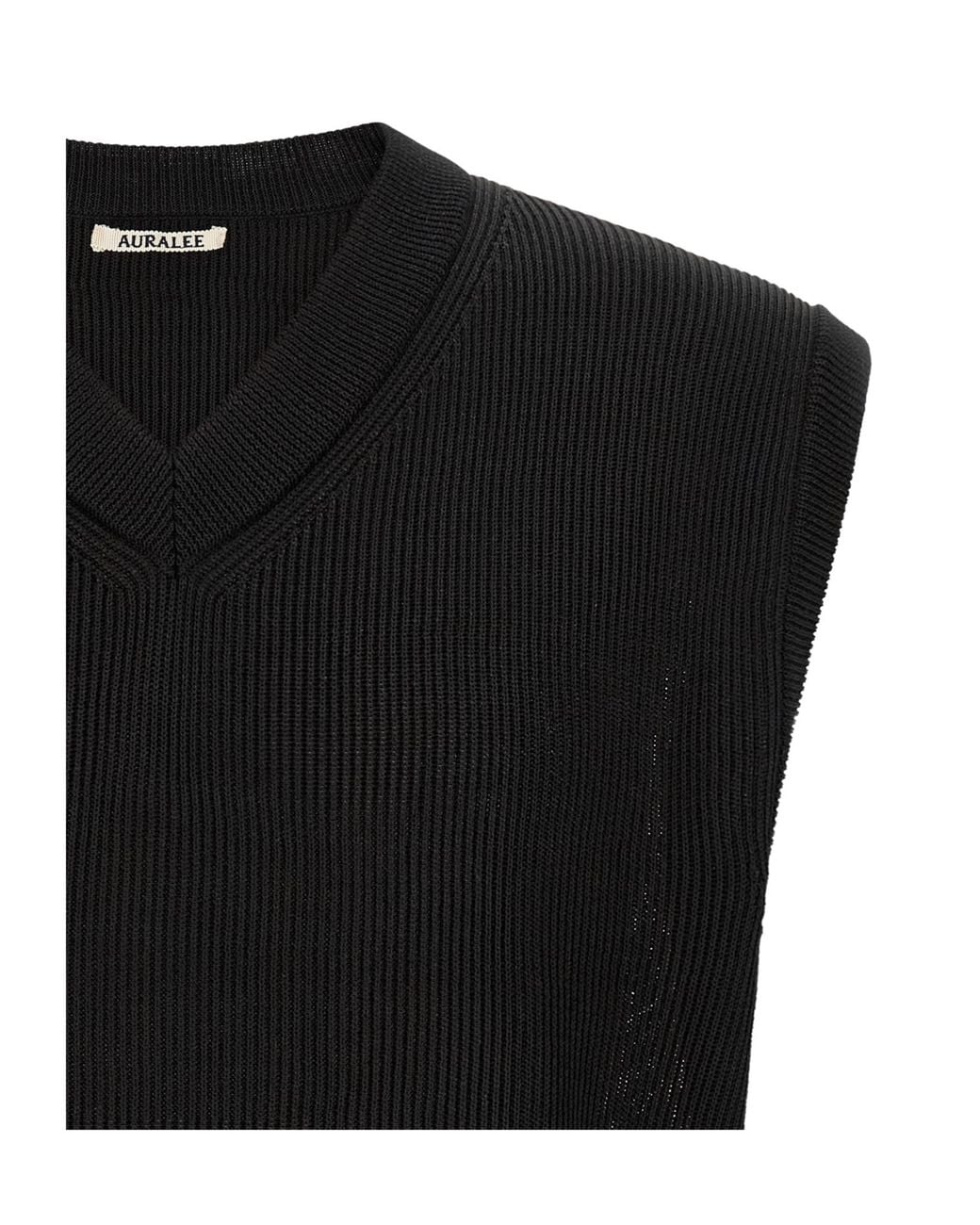 Auralee Black Ribbed-Knit V-Neck Vest for men