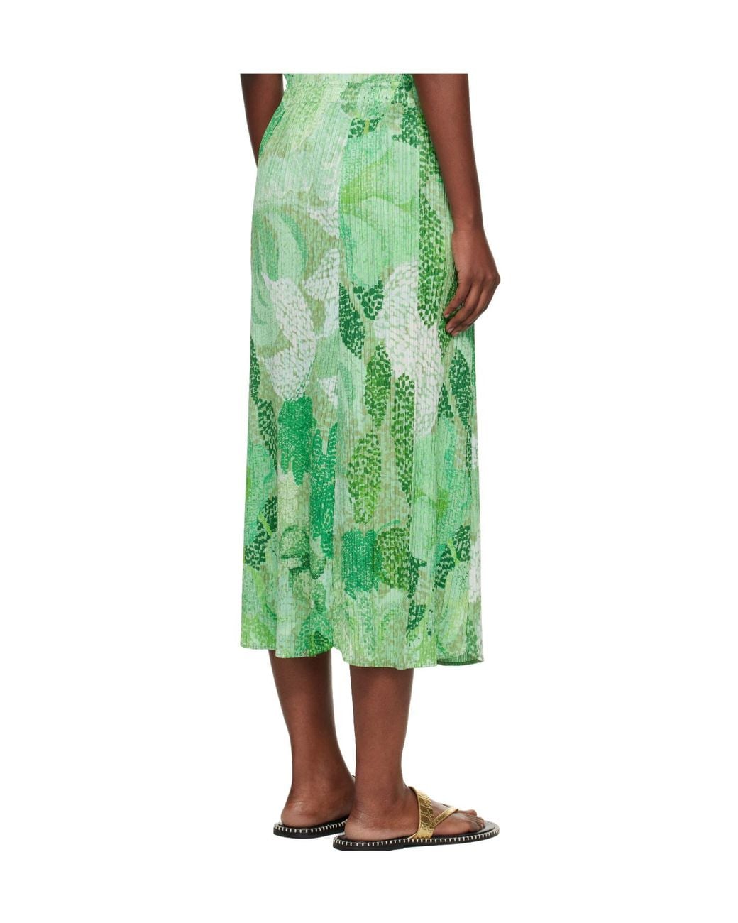 Pleats Please Issey Miyake Green Pleated Midi Skirt