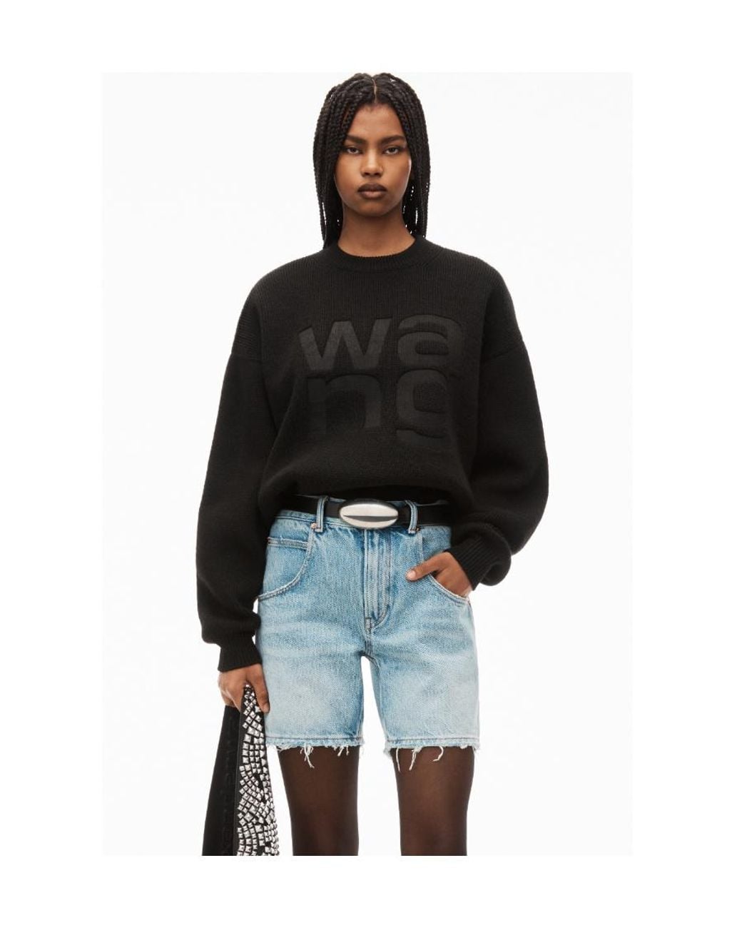 T By Alexander Wang Black Alexander Wang Logo Detailed Knit Sweater