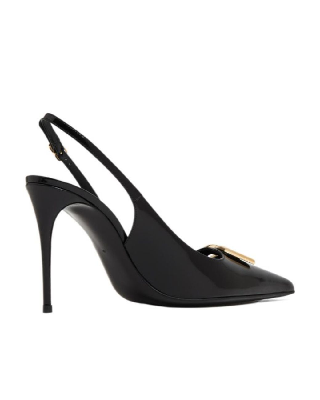 Dolce & Gabbana Black Logo Plaque Pointed Toe Slingback Pumps