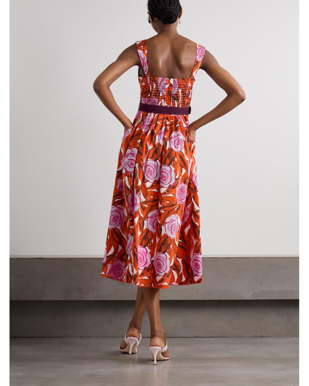 Diane von Furstenberg Elisa Belted Gathered Floral-Print Cotton-Blend Poplin Midi Dress