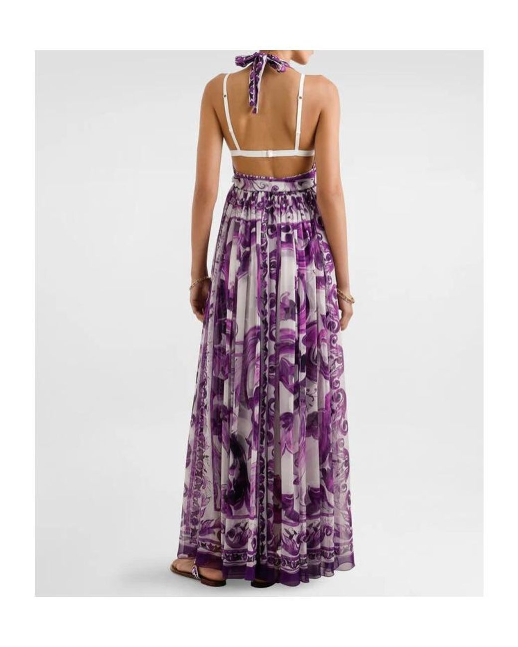 Dolce & Gabbana Purple Majolica Printed Long Chiffon Dress