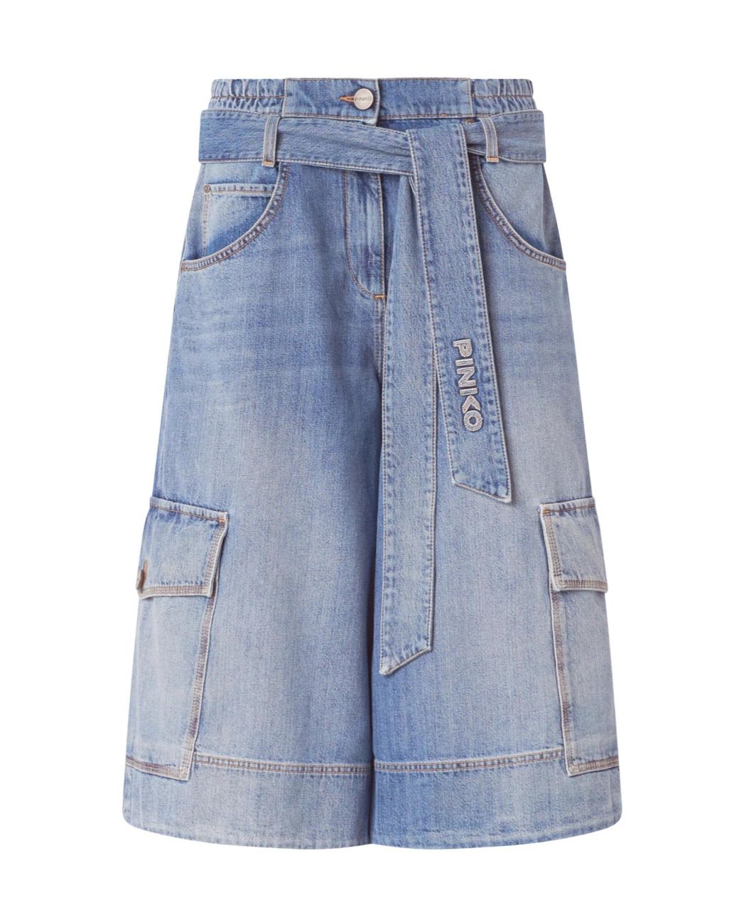 Pinko Blue Denim Utility Belted Bermuda Shorts