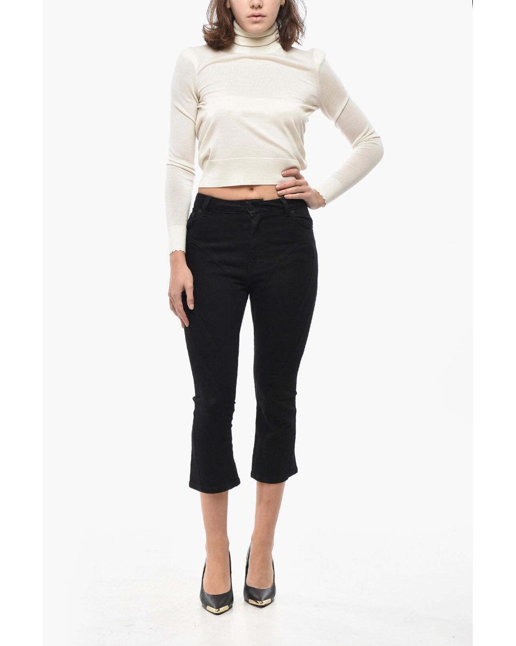 Mugler Black Cropped-Fit Patchwork-Effect Jeans