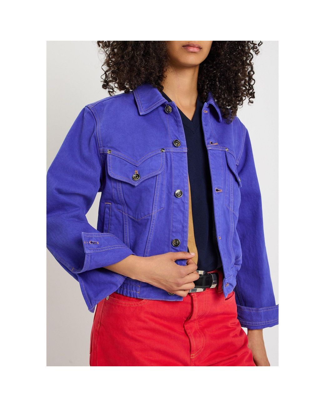 Versace Blue Notched Collar Short Denim Jacket