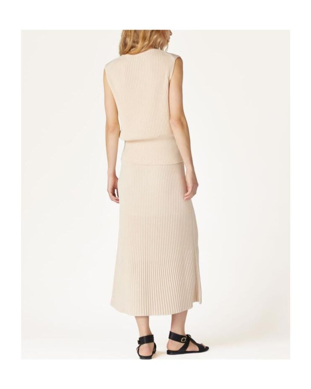 Loro Piana Natural Ikeda Pleated Midi Skirt
