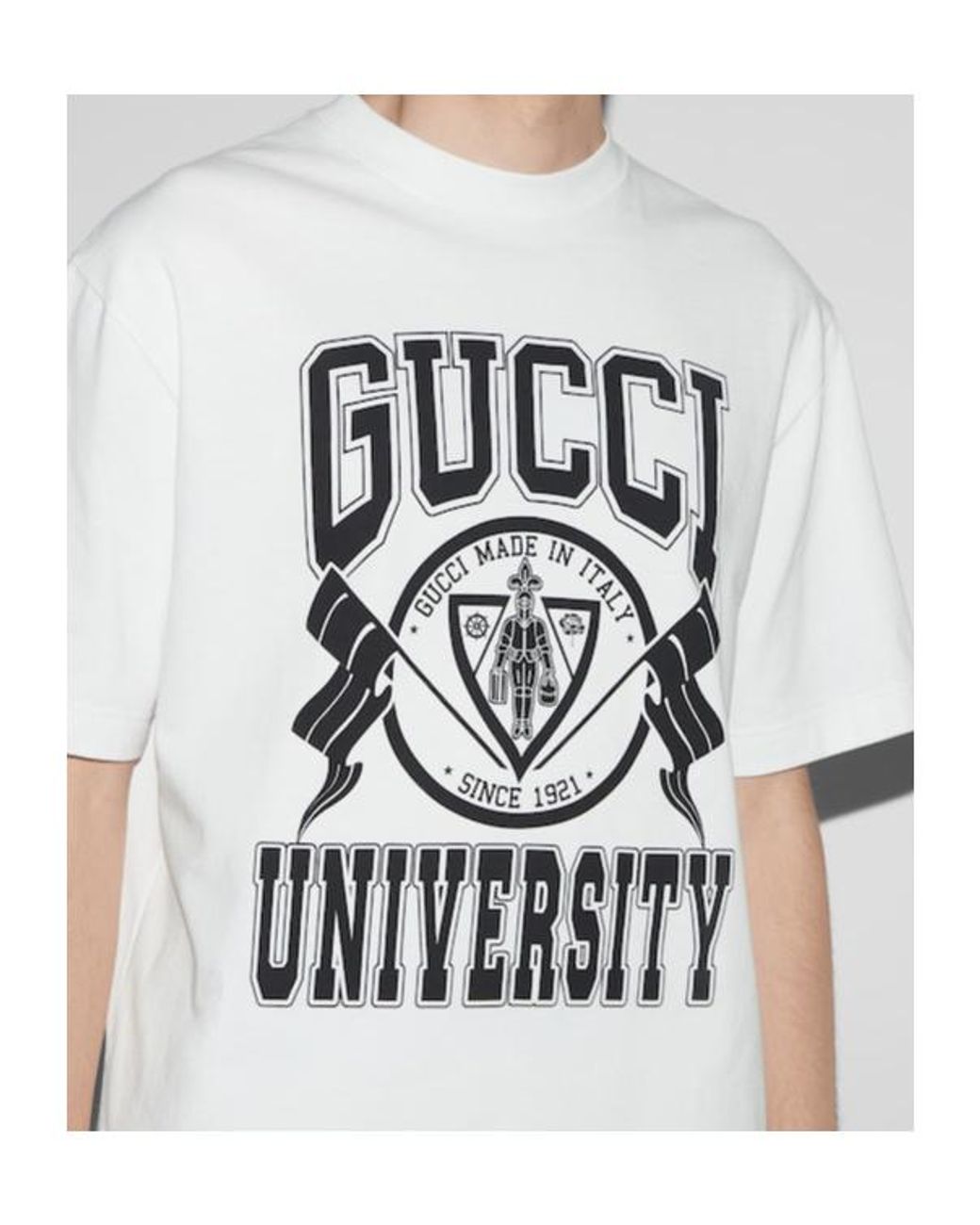Gucci White Logo Printed Crewneck T-Shirt for men