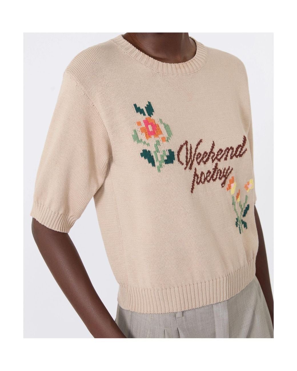 Weekend by Maxmara Natural Wkdfiacre Logo Intarsia Knitted Top
