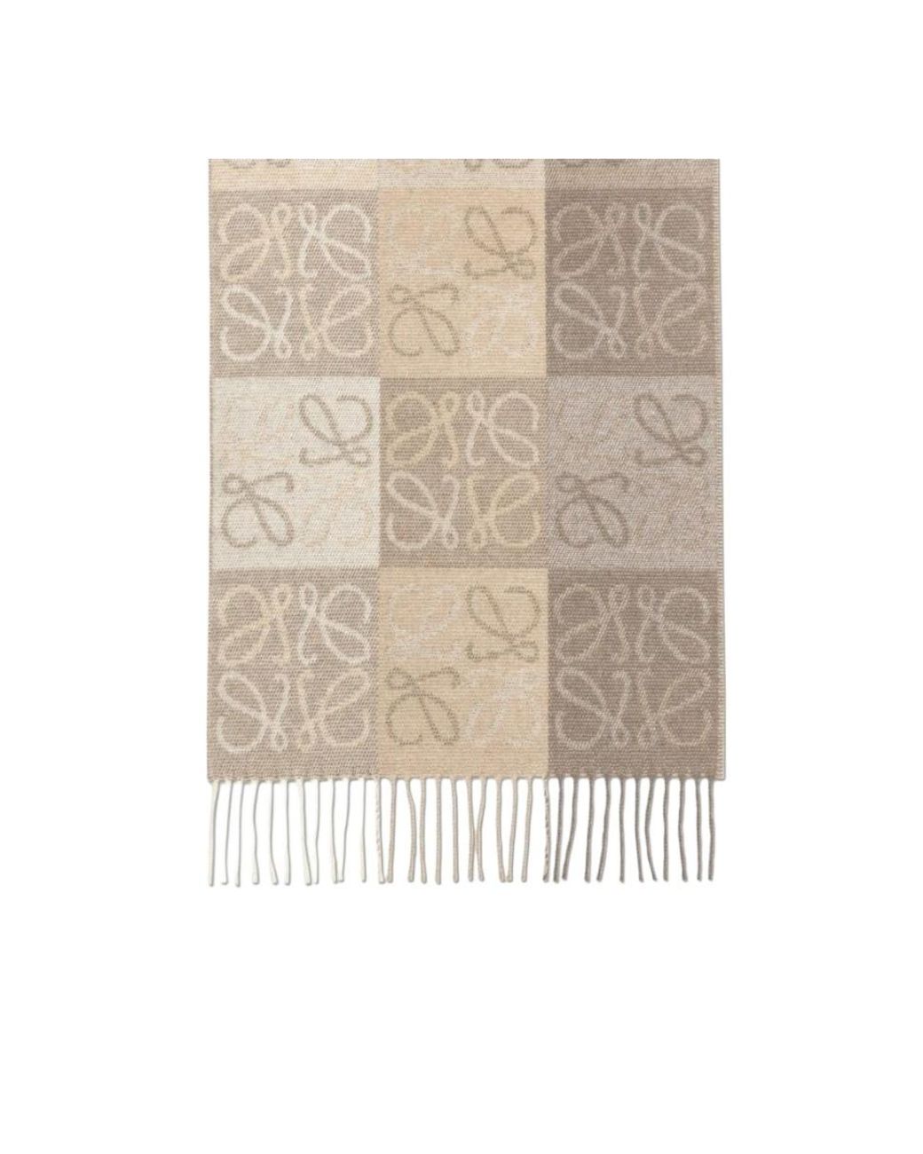 Loewe Natural Checkerboard Fringed Edge Scarf