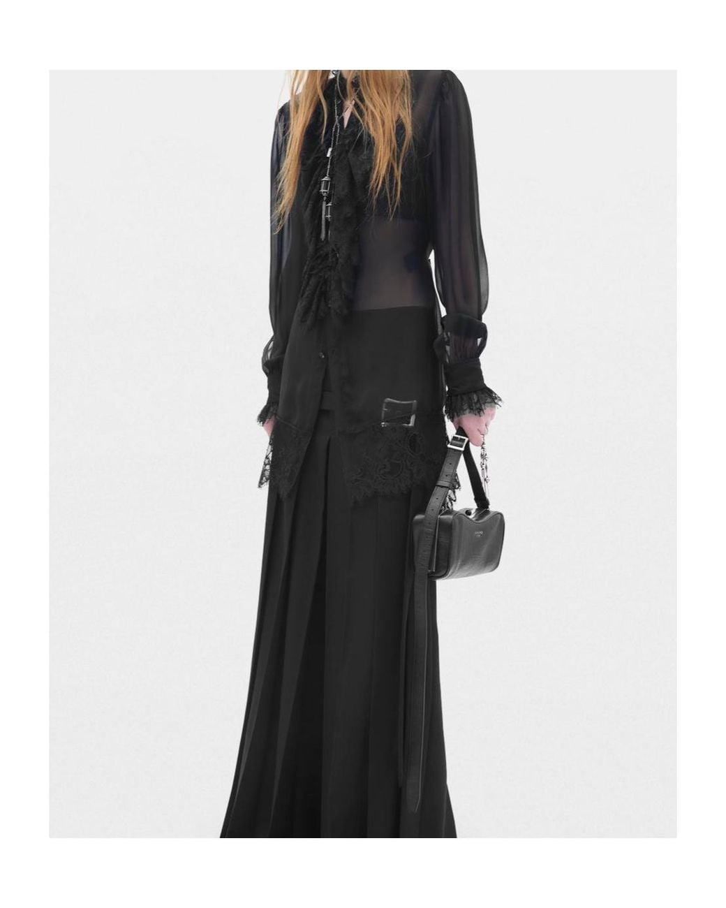 Ann Demeulemeester Black Barah Long Comfort Shirt With Lace Ruffles