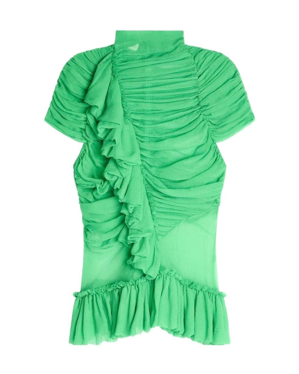 Dries Van Noten Green Ruffled Silk Top