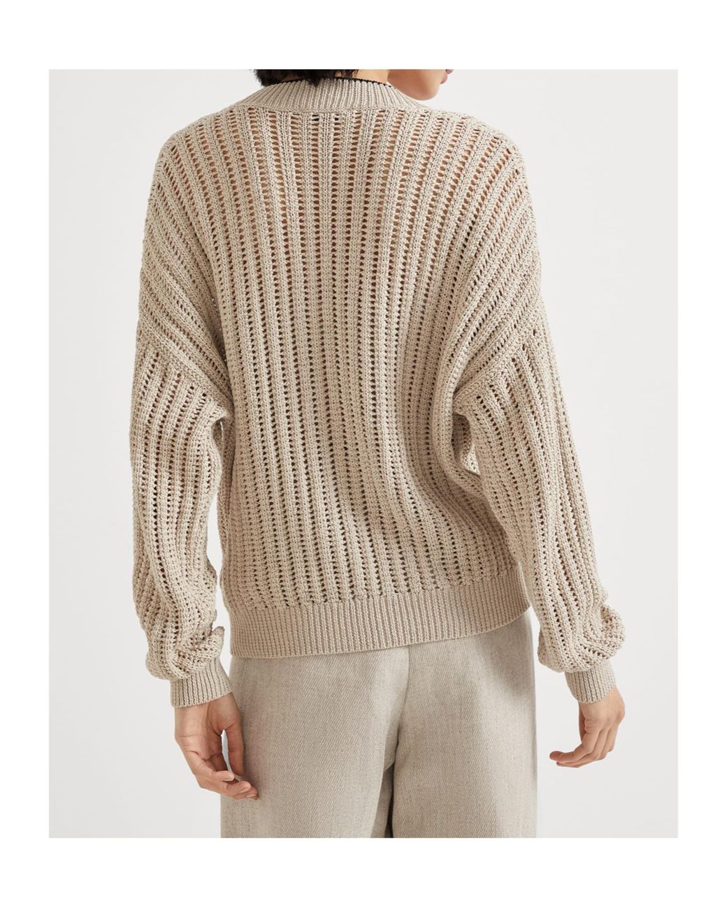 Brunello Cucinelli Brown V-Neck Contrast-Trim Cardigan