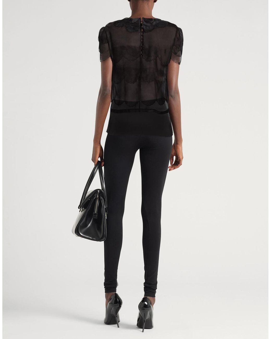 Maison Margiela Black Solid Color Organza Short-Sleeve Top