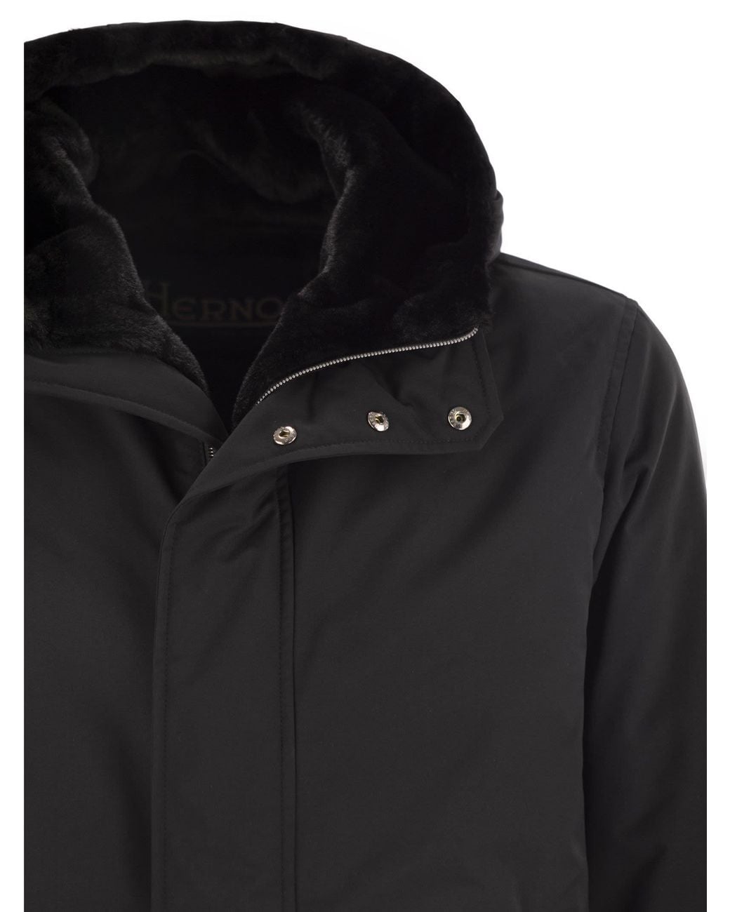 Herno Black Hooded Cotton Jacket for men