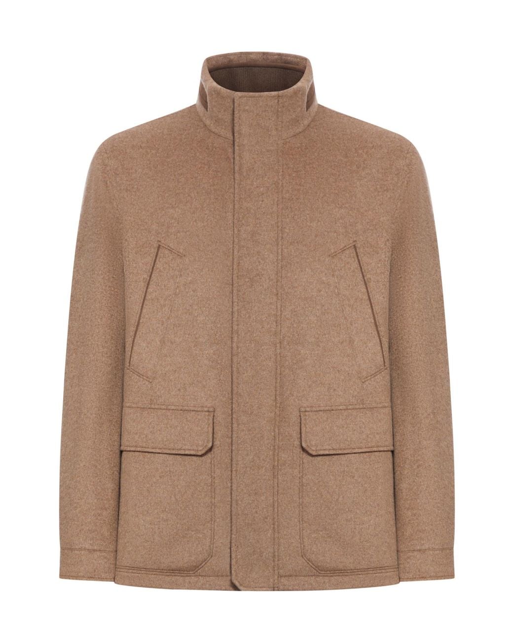 Zegna Brown Long-Sleeved High-Neck Jacket for men