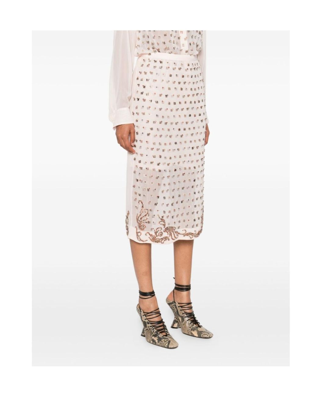 Dries Van Noten White 'Sokna' Skirt With Rhinestone Embellishments On The Front And Rear Concealed Zip Closure
