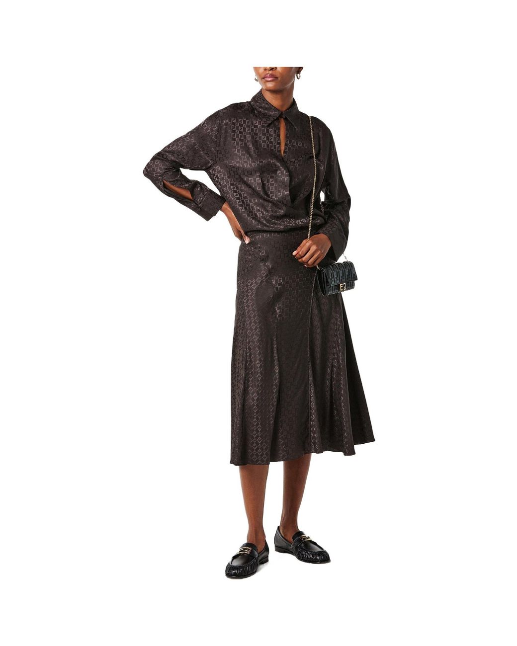 Fendi Brown Flared Long Midi Skirt