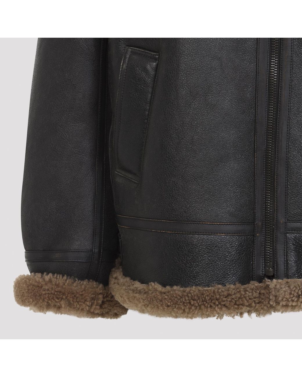Saint Laurent Black Shearling-Trim Leather Jacket for men