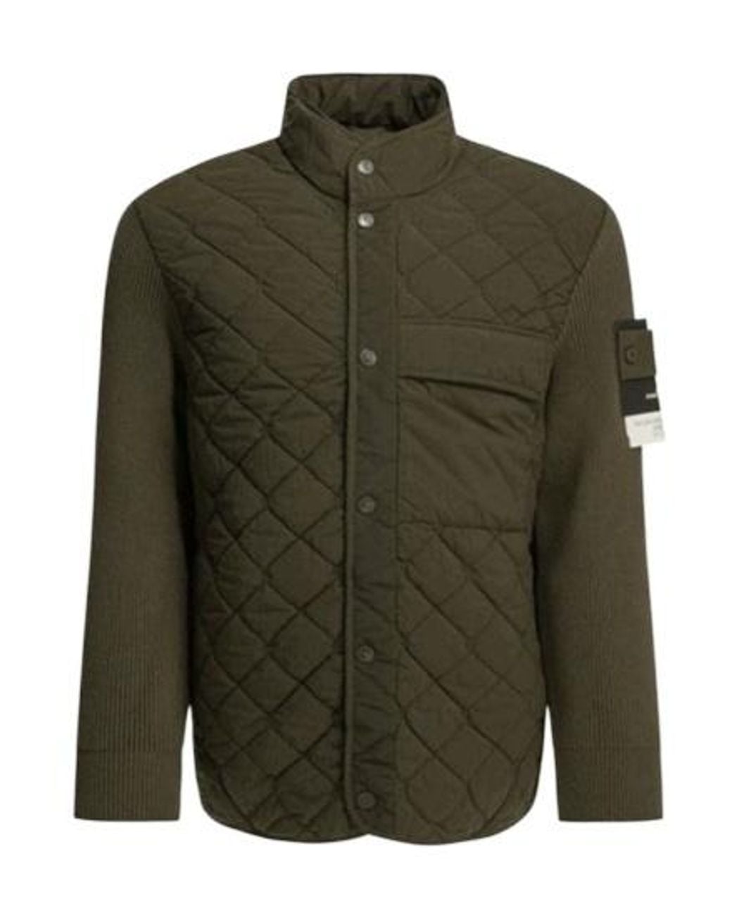 Stone Island Green Quilted Knit-Sleeve Jacket for men