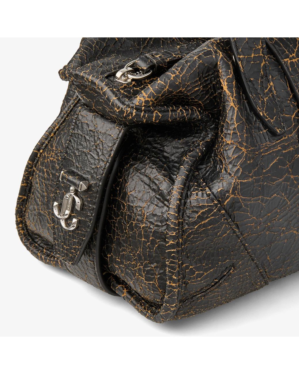 Jimmy Choo Black Crackle-Finish Glossy Leather Handbag