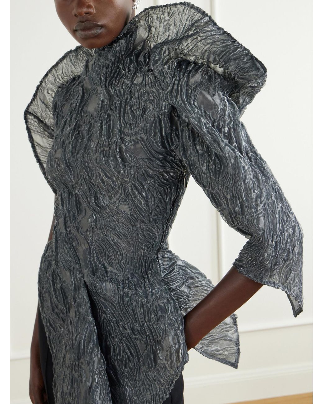 Maticevski Gray Scintilla Asymmetric Crinkled-Georgette Blouse