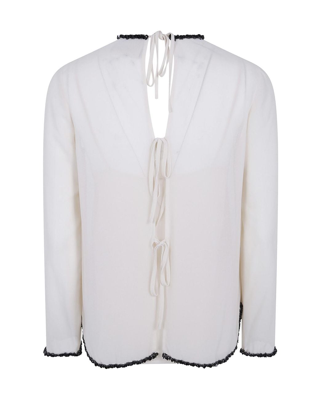 Semicouture White Florinda Bead-Trim Tie-Fastening Blouse