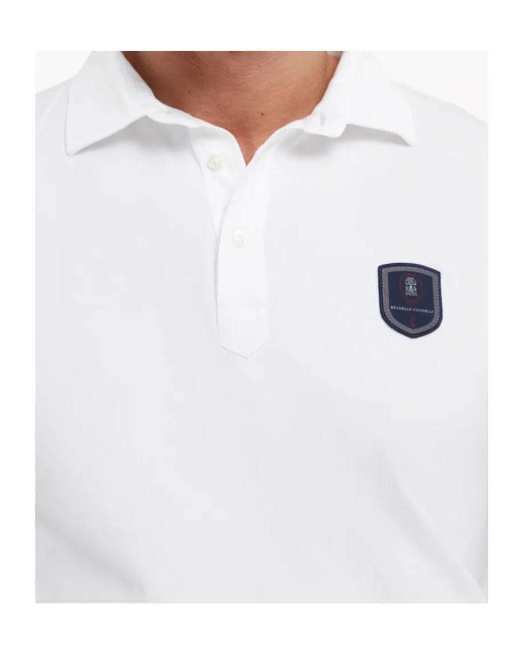 Brunello Cucinelli White Appliqué-Detail Polo Shirt for men
