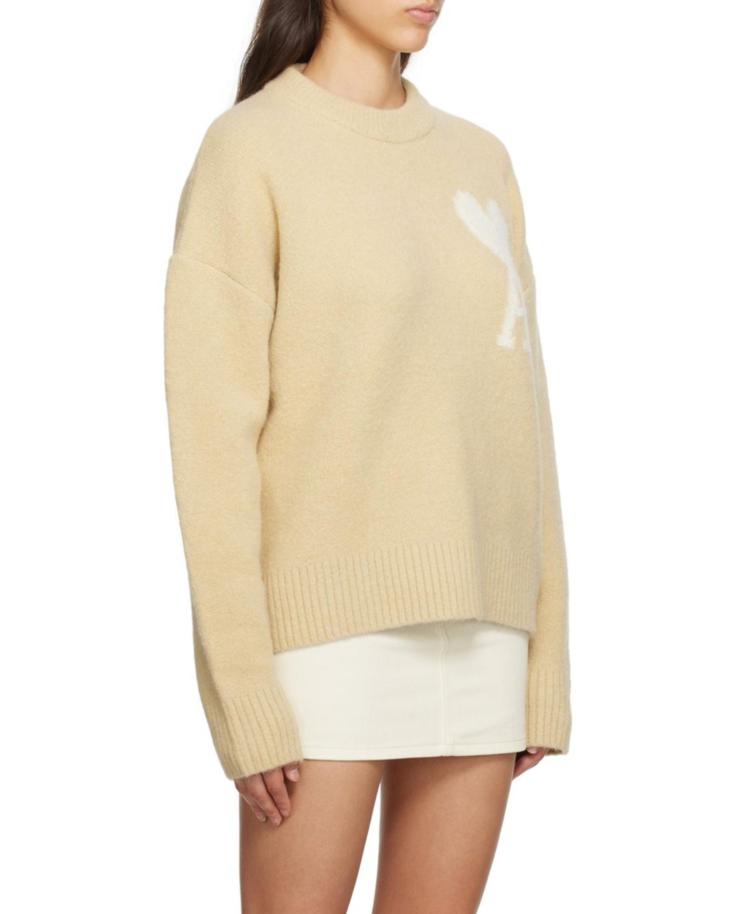 AMI Natural Ami De Coeur Logo Detailed Knitted Jumper for men