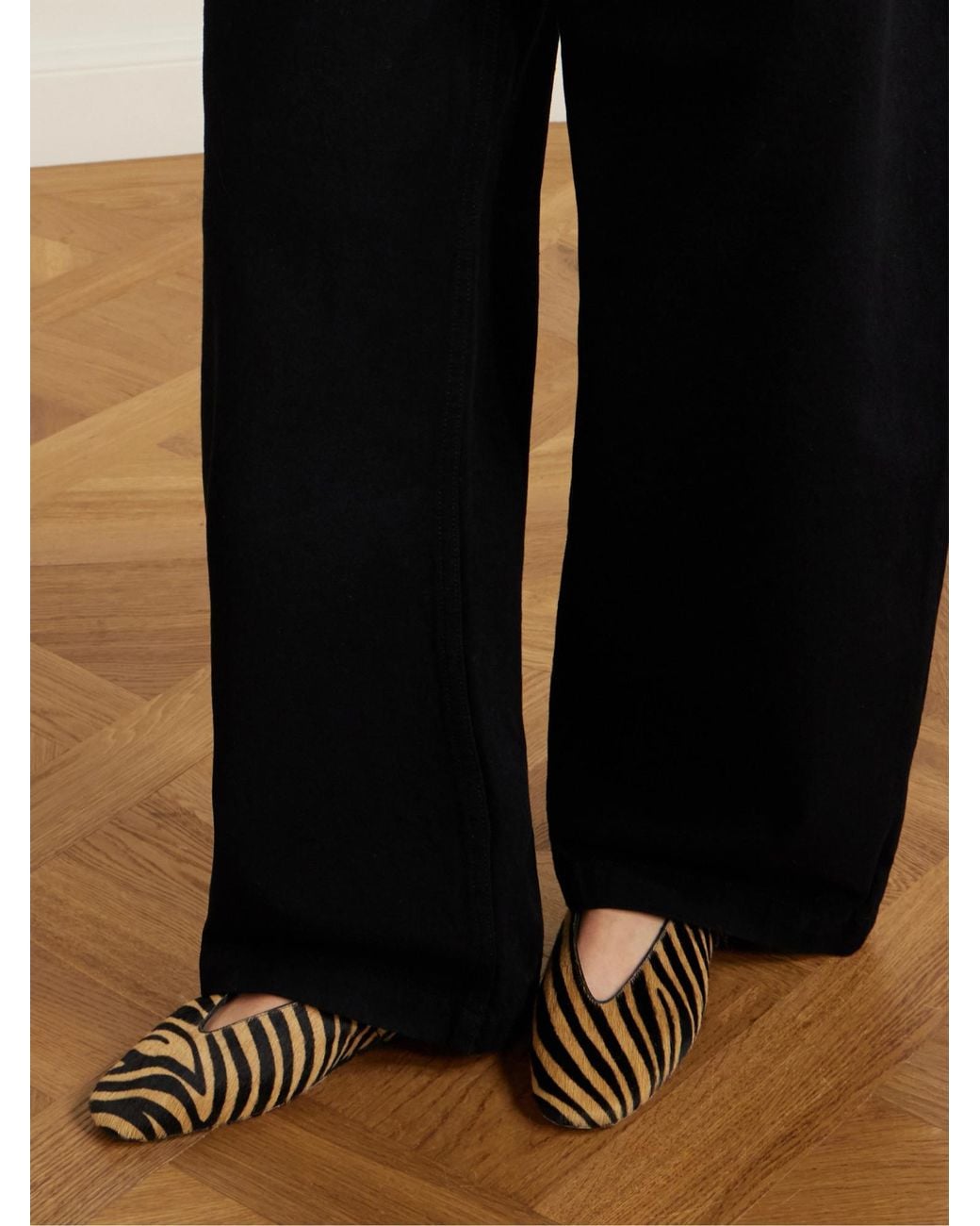 Le Monde Beryl Brown Stella Zebra-Print Calf Hair Mary Jane Ballet Flats