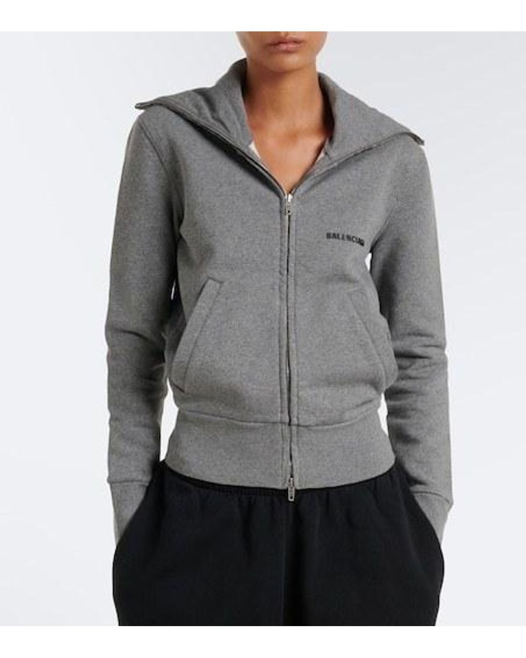 Balenciaga Gray Logo Cotton Zip-Up Sweatshirt